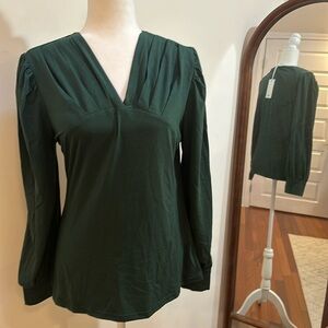 NWT Grace Karin Hunter Green pleated long sleeve cuffed stretchy shirt large